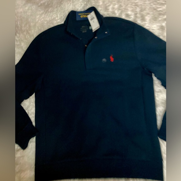 Ralph Lauren Polo Navy 1/4 Snap Heavyweight Performance Mens Shirt Sz Large - Picture 2 of 7